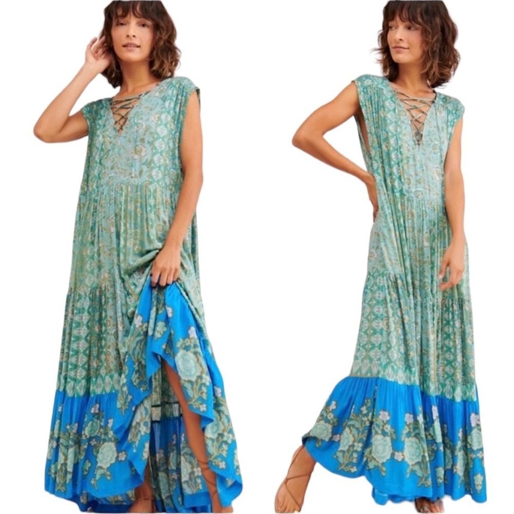 Free People Green and Blue Maxi Dress